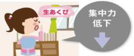 集中力が低下し、酸素を取り込むために生あくびも